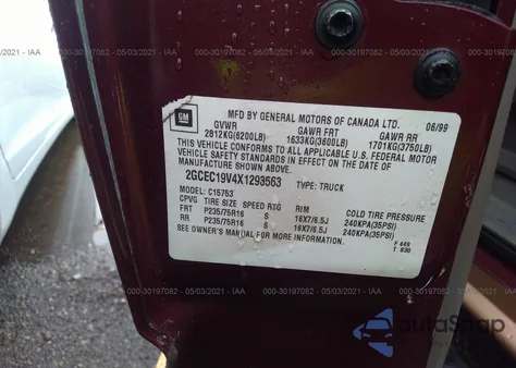 1999 Chevrolet Silverado 1500 Ls from USA, damaged, VIN 2GCEC19V4X1293563